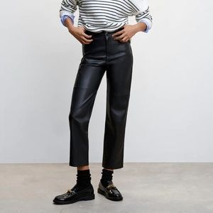 Leather-effect straight trousers